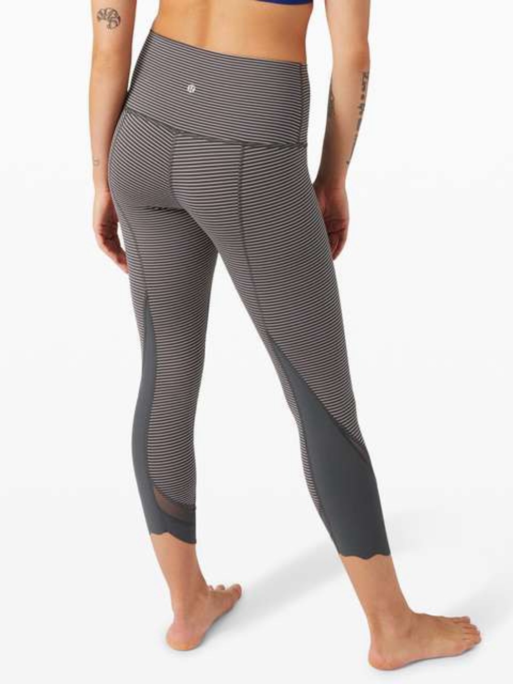 Lululemon Wunder Under Crop II *Roll Down Scallop 23” Parallel Stripe Black Whit